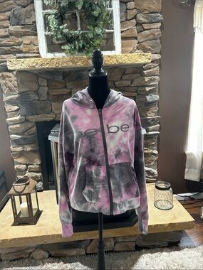 bebe Pink and Gray Tie-Dye Zip Hoodie